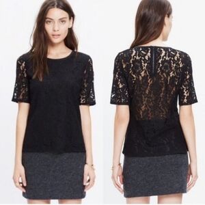 Madewell Black Floral Lace Sheer Back Womens Blouse size Small